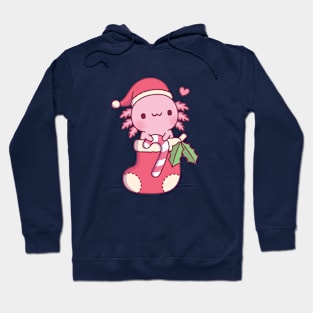 Cute Axolotl Holding Candy Cane In A Christmas Stocking Hoodie